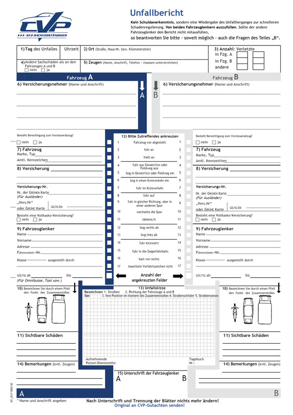 Unfallbericht Vorlage gratis